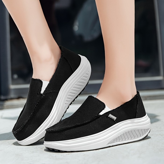 Women's Fashion Canvas Sneakers - Comfortable Slip-On Walking Shoes with Thick Platform, Non-Slip & Lightweight for All Seasons