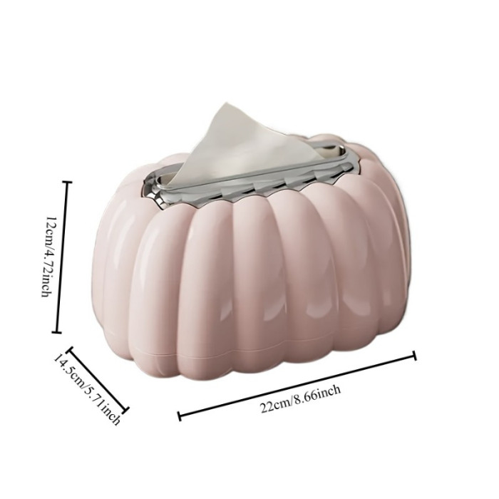 1pc Pumpkin-Shaped Tissue Box Holder, Plastic Square Paper Storage with Flocking Design, Elegant Home Office Decor, Luxurious Living Room Accessory, Decorative Desktop and Car Tissue Dispenser
