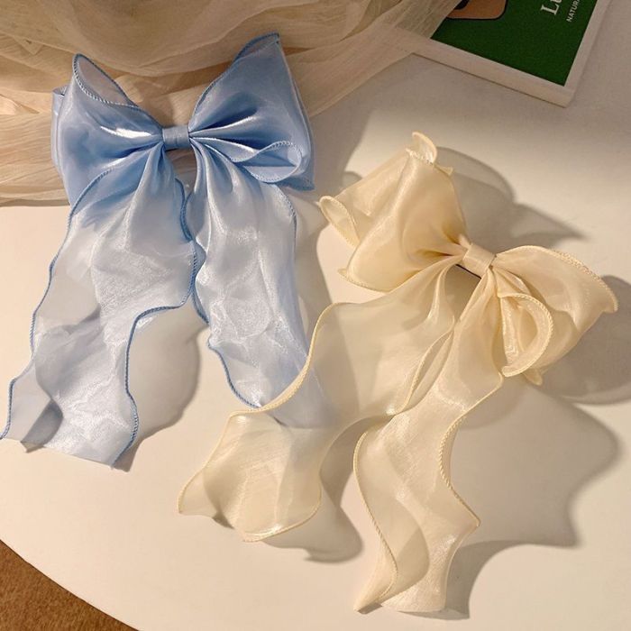 Large Fairy White Mesh Bowknot Hair Clip for Female, Big Hair Accessories