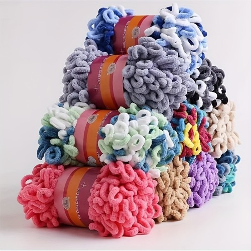 Chunky Loop Yarn for DIY Knitting and Crochet - 1 Pack Hand Knitting Craft Yarn, Polyester Finger Loop Yarn in Multiple Colors, Ideal for Home Decor Pillows, Blankets, Scarves, and Crafts Supplies