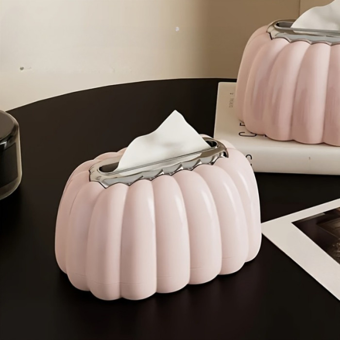 1pc Pumpkin-Shaped Tissue Box Holder, Plastic Square Paper Storage with Flocking Design, Elegant Home Office Decor, Luxurious Living Room Accessory, Decorative Desktop and Car Tissue Dispenser