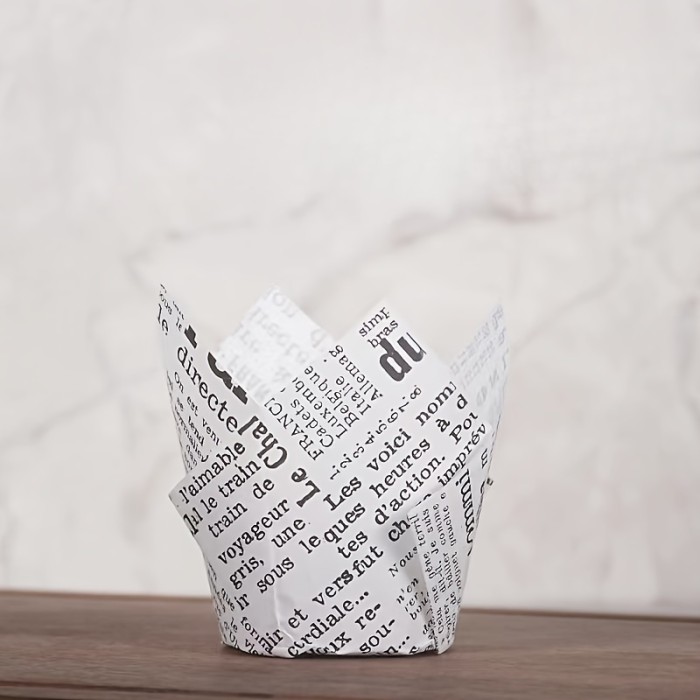 50pcs, Disposable Tulip Muffin Cups, Cloud Stripes Newspaper Pattern Paper Cake Cups, Greaseproof Paper Cupcake Liners, Muffin Molds, Baking Tools, Kitchen Gadgets, Kitchen Accessories