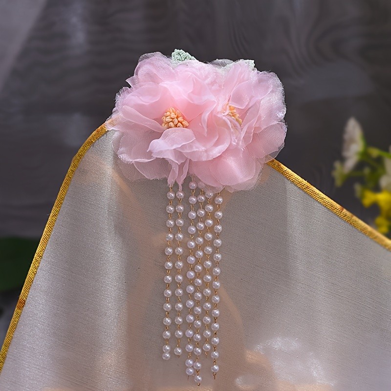 Elegant Fairy Tale-Inspired Hanfu Headpiece Set with Floral Hair Hoop & Tassel Earrings - Vintage Peony Design, Perfect for Weddings & Proms