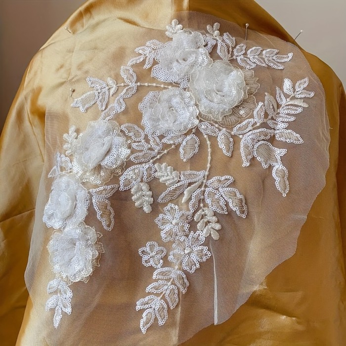 1pc Colorful Three-dimensional Flower Embroidery Lace Applique Wedding Dress DIY Clothing Accessories