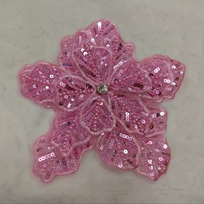 By the Yard Floral Lace Applique Fabric, Polyester, Flower Pattern, Machine Washable, Pre-Cut Embellished Dress Fabric Trim for Wedding Gowns, Dance Costumes, and Performance Outfits