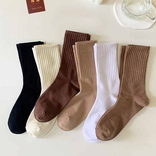 5-6 Pairs Unisex Comfy Crew Socks - Breathable, Fashion Versatile Socks for Men and Women - Soft, Casual, Sports Socks with Arch Support for Everyday Wear