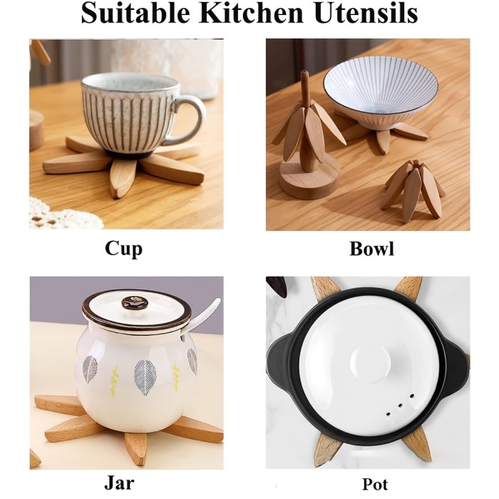 1pc Wooden Tree Design Trivet - Decorative Anti-Scald Heat Resistant Coaster, Stackable Placemat for Christmas, Halloween, Thanksgiving - Durable Wood Table Mat Pot Holder