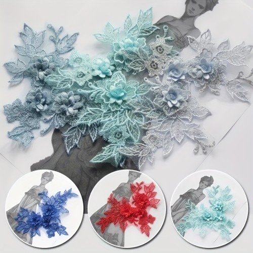 1pc Exquisite 3D Flower Lace Applique - Romantic Embroidered Trim for DIY Wedding Dresses & Veils - Premium Sewing Fabric Accessory, Add an Elegant Touch to Your Craft Projects