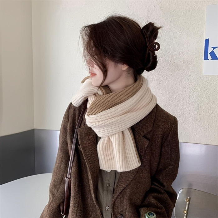 Elegant Knitted Polyester Scarf for Women - Cross-Neck Design, Elastic, Decorative, Warm, Windproof, Suitable for Outdoor Use