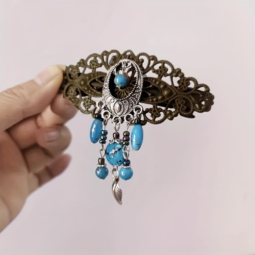 Vintage Victorian-Inspired Tassel Hair Clip - Vintage Copper Spring Barrette for Ponytails & Updos
