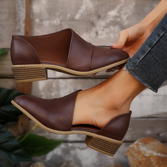 Chunky Heel Women's Solid Color Short Boots, Comfortable Fashion Point Toe Ankle Dress Shoes