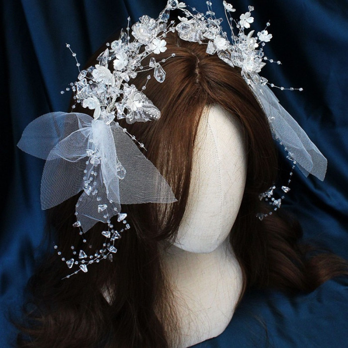 2pcs Elegant Wedding Bridal Hair Accessories, Acrylic Crystal Flower Hair Clips with Mesh Gauze and Pearl Accents, Exquisite Princess Hairpins for Banquet and Special Occasions