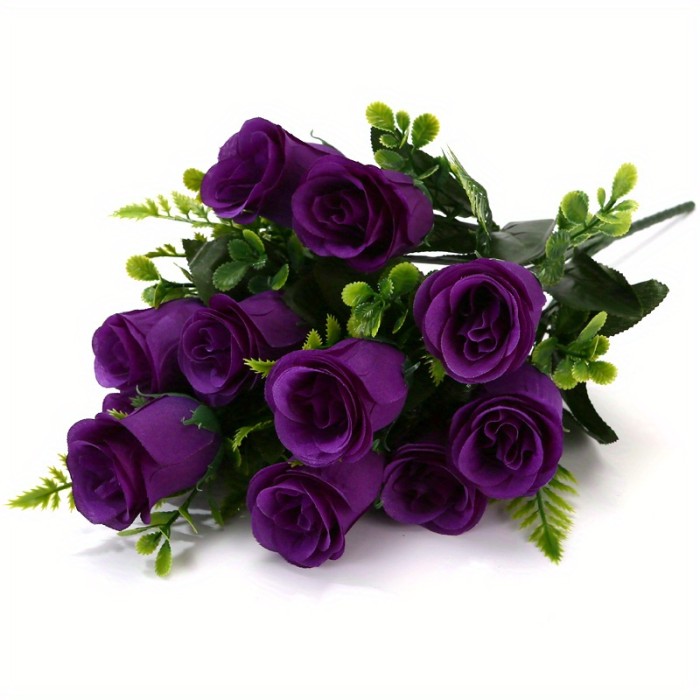 1 Set of 12 Peacock Rose Bouquets - Vibrant Artificial Flowers, Elegant Decor for Weddings & Home, Lifelike Faux Bloom Arrangements for Bedroom & Dining Ambience