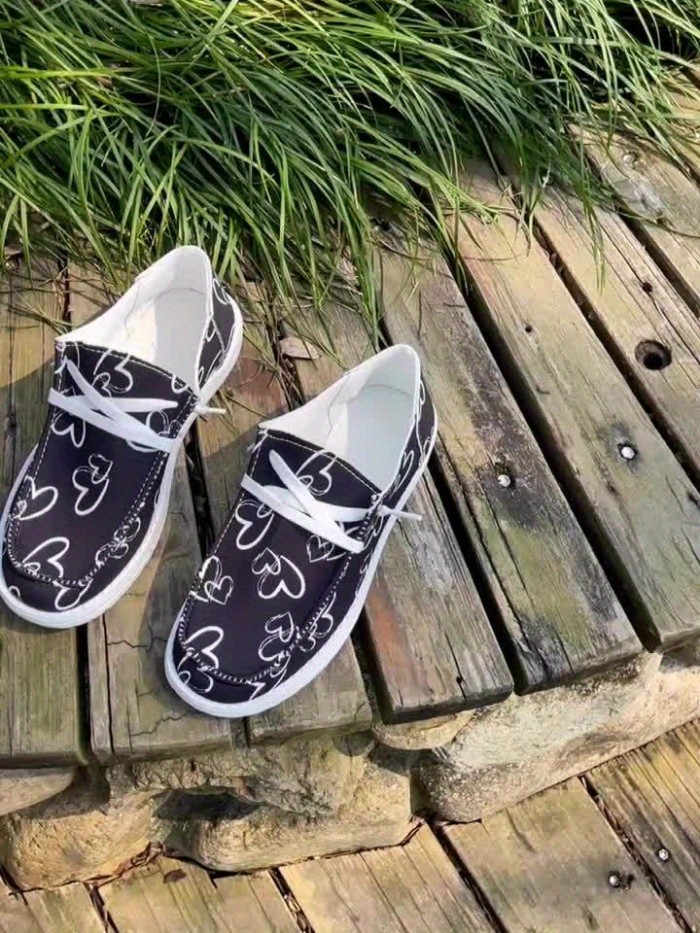 Heartfelt Romance Womens Loafers - Lightweight & Soft Sole Slip-Ons, Breathable Canvas Shoes for Casual Wear, Perfect Valentines Day Gift Idea