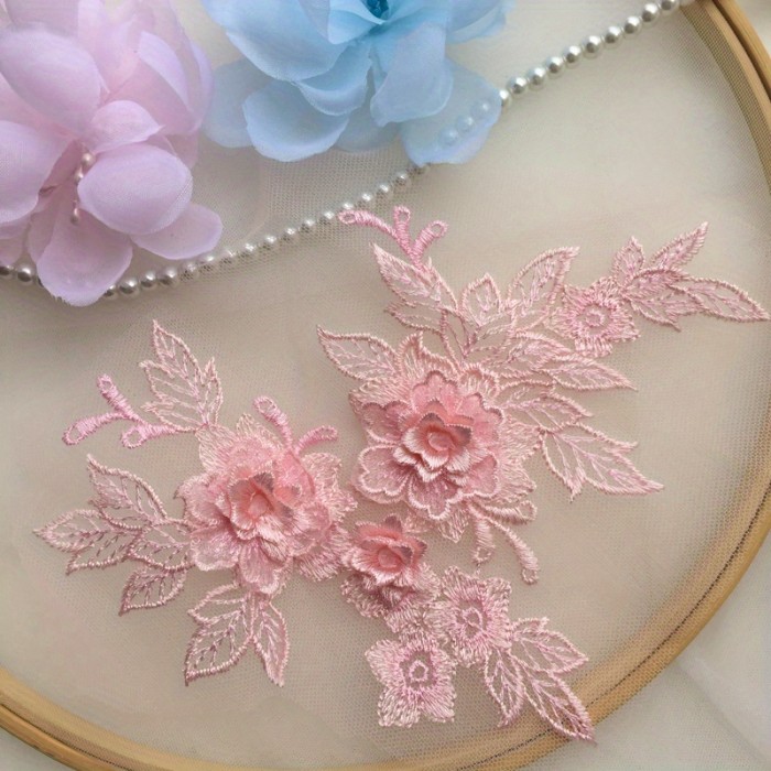1pc Exquisite 3D Flower Lace Applique - Romantic Embroidered Trim for DIY Wedding Dresses & Veils - Premium Sewing Fabric Accessory, Add an Elegant Touch to Your Craft Projects