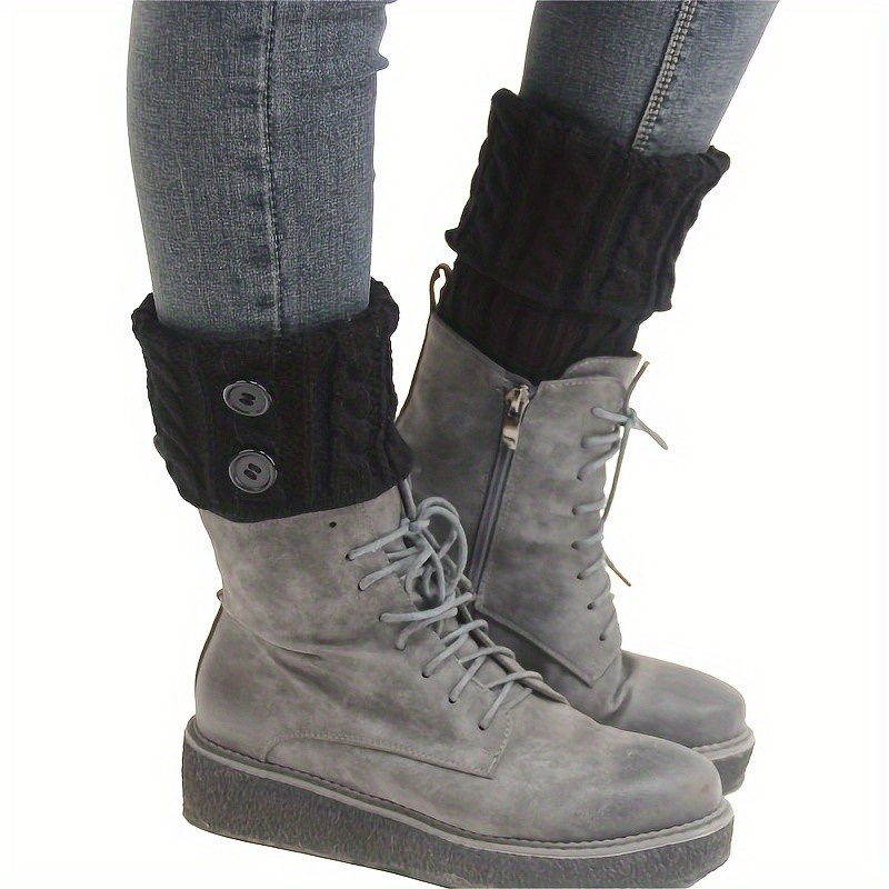 Button Detail Leg Warmers, Crochet Knitted Boot Leg Warmers Socks, Women's Stockings & Hosiery