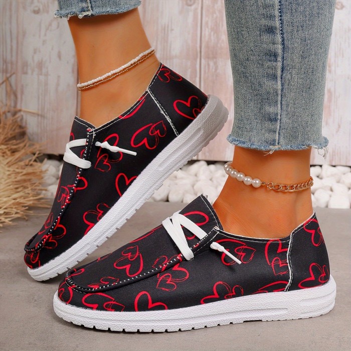 Heartfelt Romance Womens Loafers - Lightweight & Soft Sole Slip-Ons, Breathable Canvas Shoes for Casual Wear, Perfect Valentines Day Gift Idea