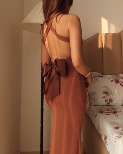Sexy Backless Bow Dress