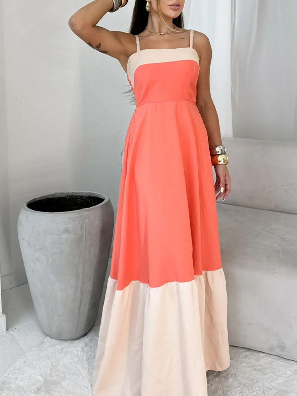 Stylish Patchwork Long Strap Dress