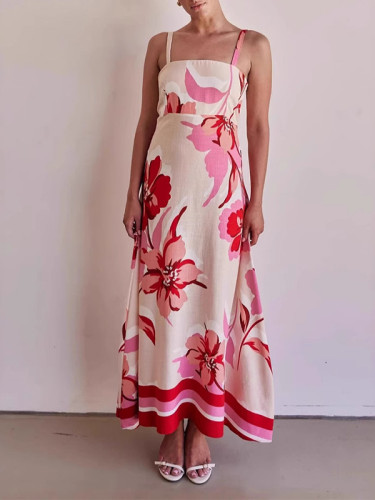 Stylish Floral Print Halter Dress
