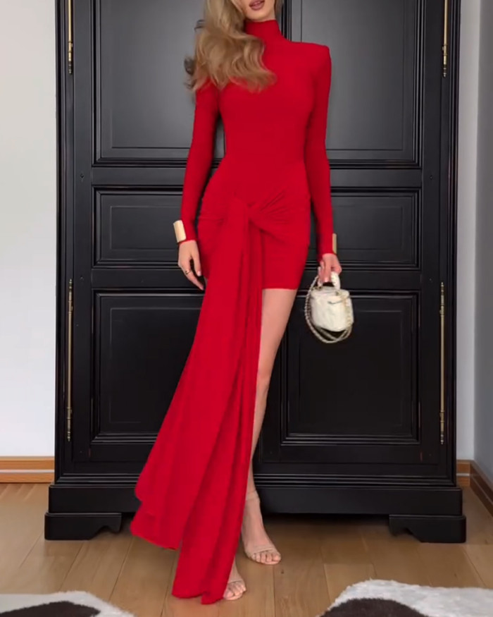 Elegant Solid Color Lace-up Party Dress