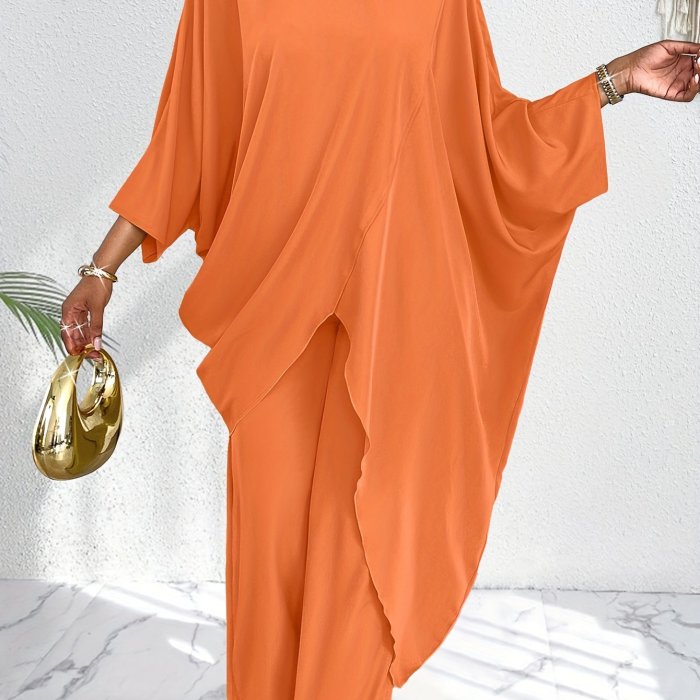 Women'S Suits Stylish Loose Long Shirt Top And Wide-Leg Pants Two-Piece Set