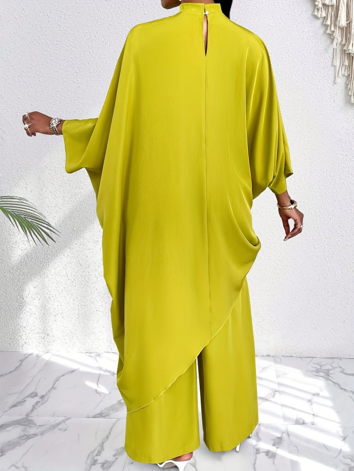 Women'S Suits Stylish Loose Long Shirt Top And Wide-Leg Pants Two-Piece Set