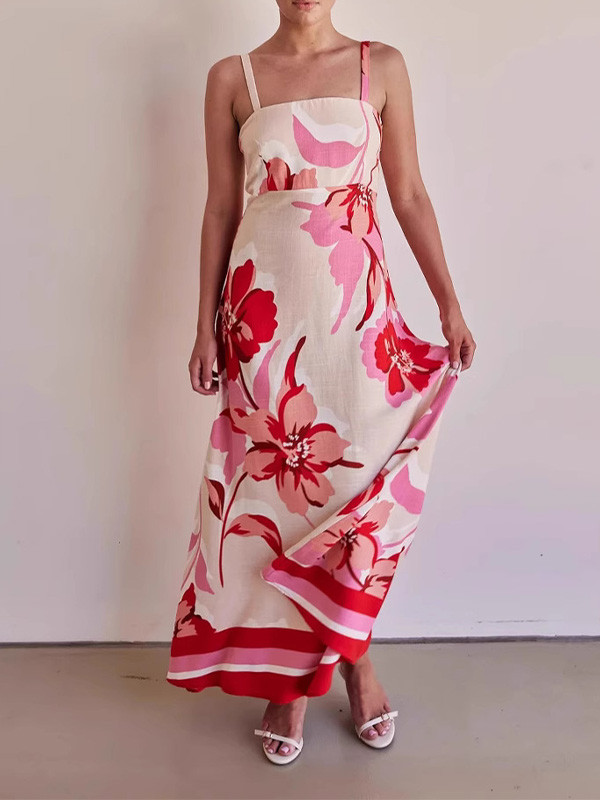 Stylish Floral Print Halter Dress