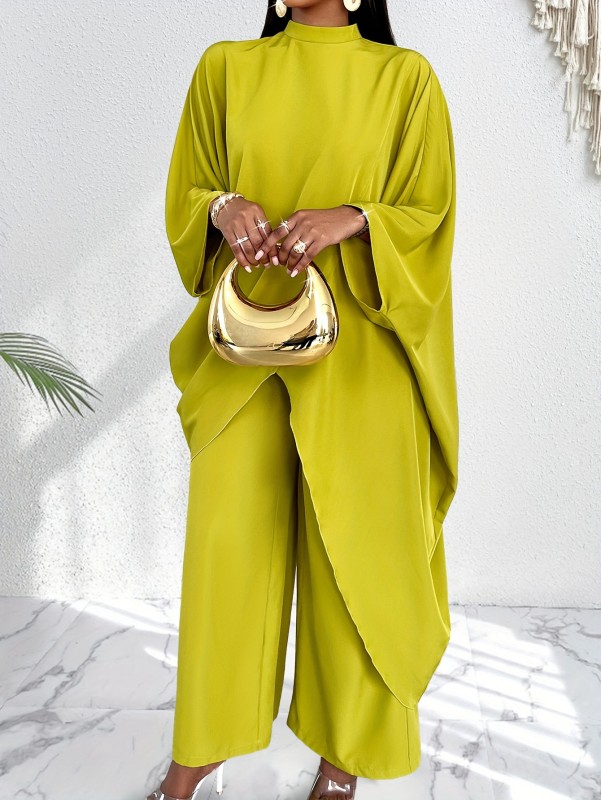 Women'S Suits Stylish Loose Long Shirt Top And Wide-Leg Pants Two-Piece Set
