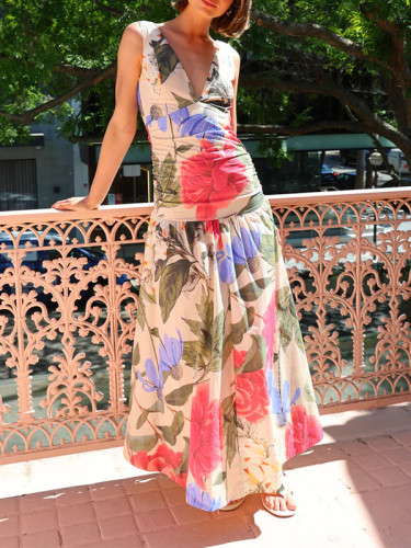 Sexy V-Neck Floral Print Dress