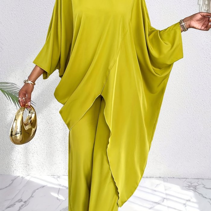 Women'S Suits Stylish Loose Long Shirt Top And Wide-Leg Pants Two-Piece Set