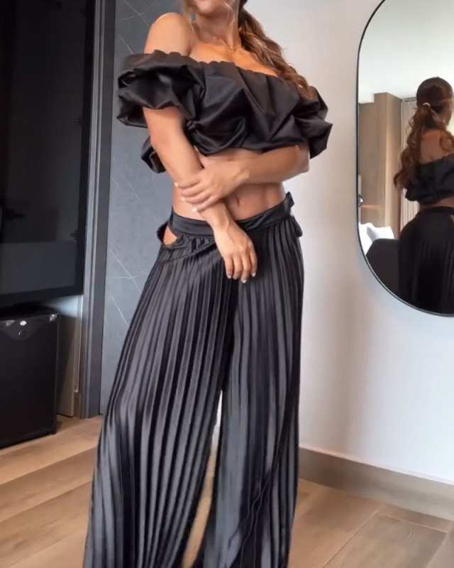 Fashion Design Top & Pleated Wide Leg Pants Two-Piece Set