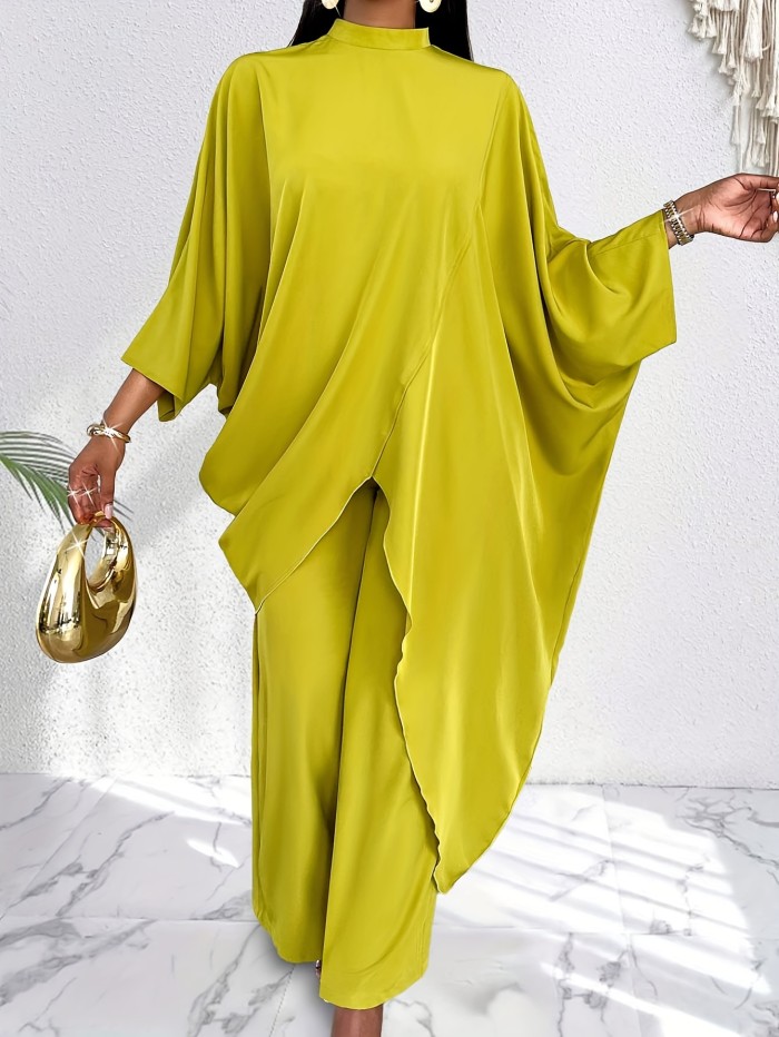Women'S Suits Stylish Loose Long Shirt Top And Wide-Leg Pants Two-Piece Set