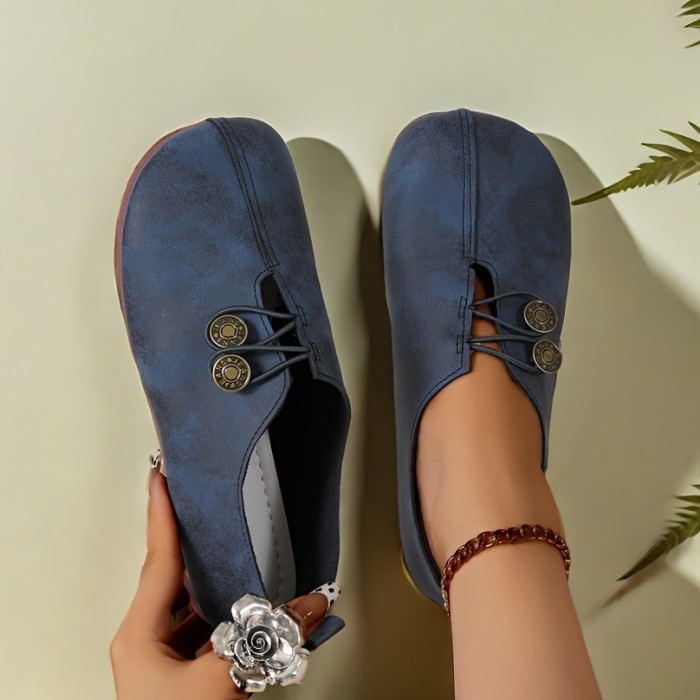 Women's soft sole round toe buckle decoration solid color casual single shoes