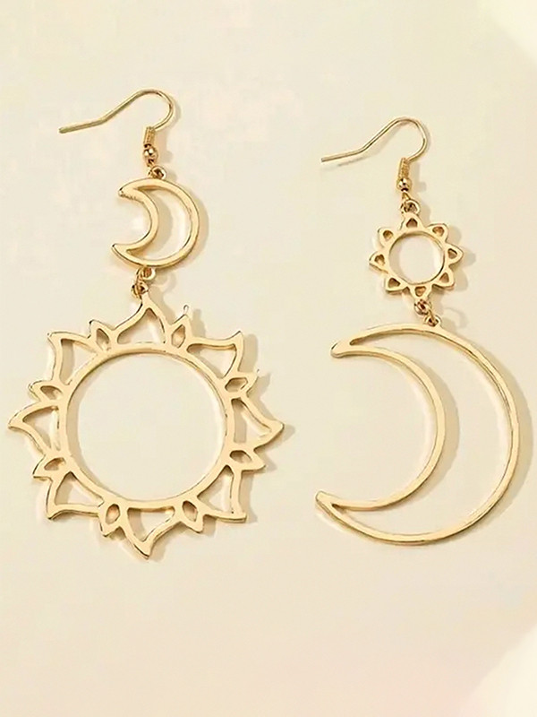 Hollow Solid Color Sun&Moon Tasseled Eardrop Accessories