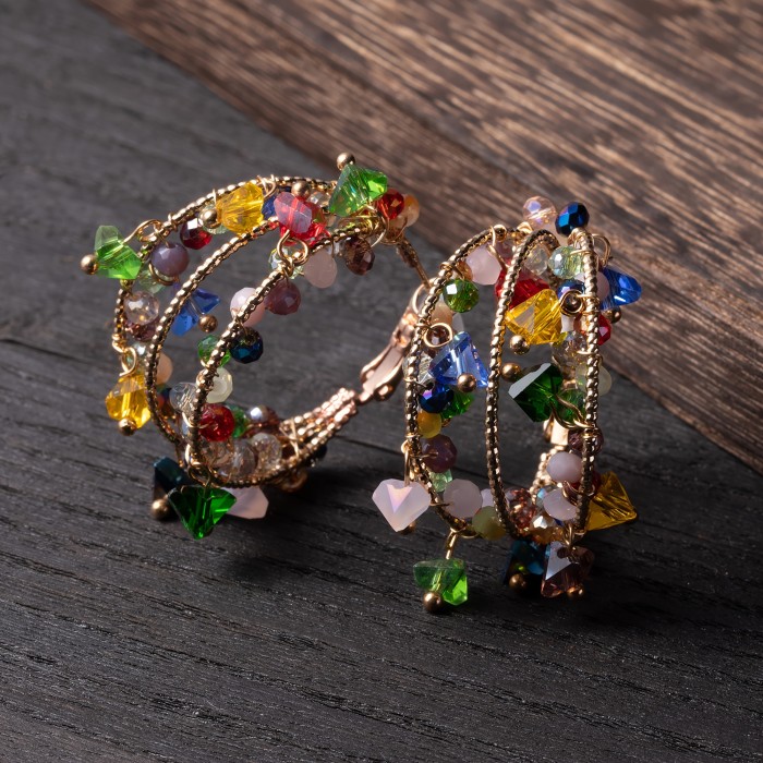 1 Pair Boho Style Beaded Earrings, 18K Golden Plated Handcrafted Bohemian Dangle, Copper Ear Needle, Non-Feather Daily & Gift Accessory, for All Seasons