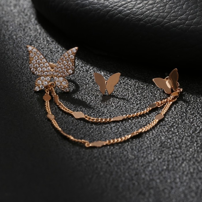 Fashion Design Butterfly Element Micro-Settled Zirconium Ear Bone Clip Earring Set 2pcs