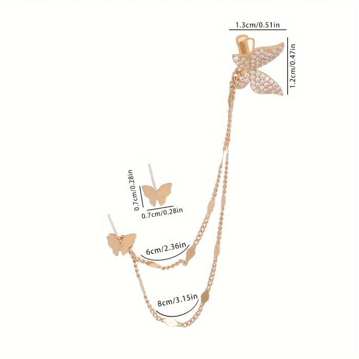 Fashion Design Butterfly Element Micro-Settled Zirconium Ear Bone Clip Earring Set 2pcs