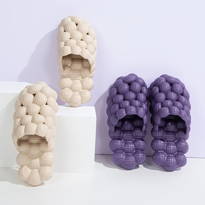 Womens Solid Hue Pillow-Soft Bubble Slides - Ultra Cushioned Comfort for Effortless Luxury