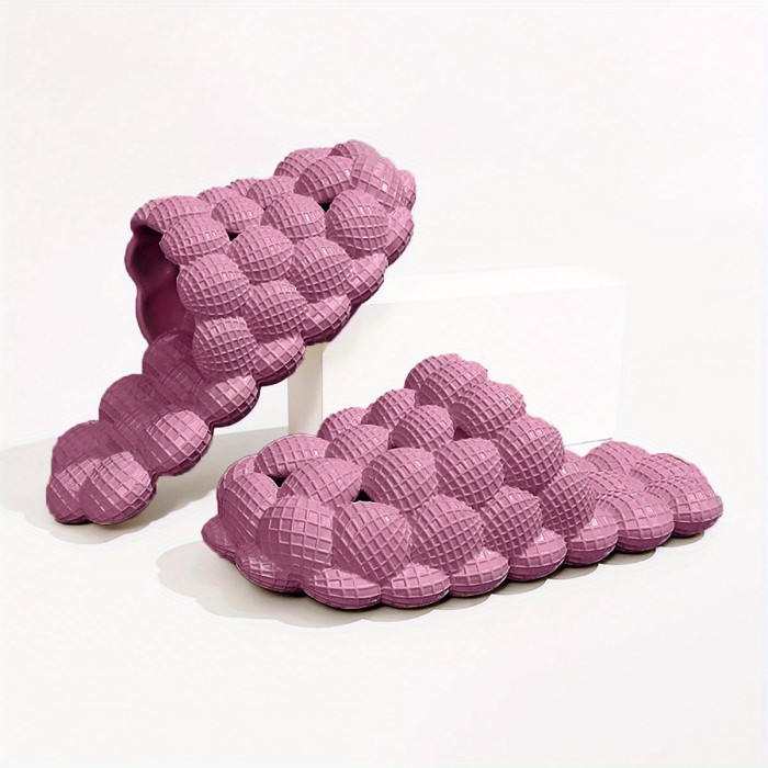 Womens Solid Hue Pillow-Soft Bubble Slides - Ultra Cushioned Comfort for Effortless Luxury