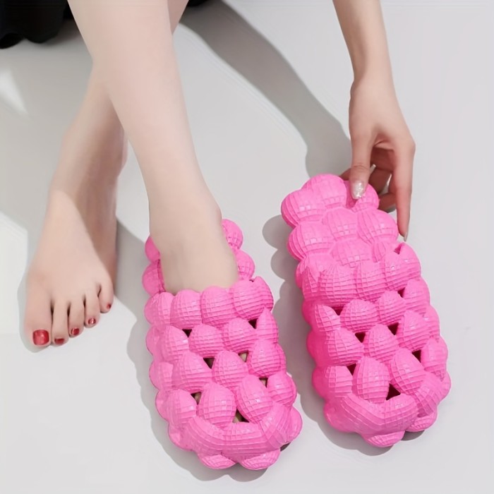 Womens Solid Hue Pillow-Soft Bubble Slides - Ultra Cushioned Comfort for Effortless Luxury