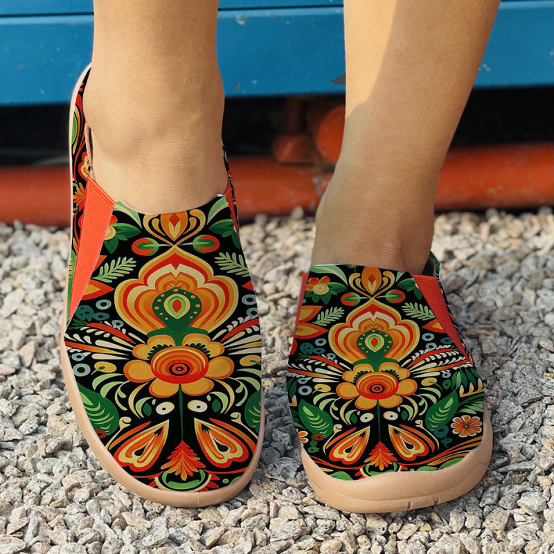 Women's Casual Canvas Slip-On Sneakers, Comfortable Soft Sole, Breathable Fabric Upper, PU Outsole, Suitable for All Seasons, Dragon King, One-step, Versatile