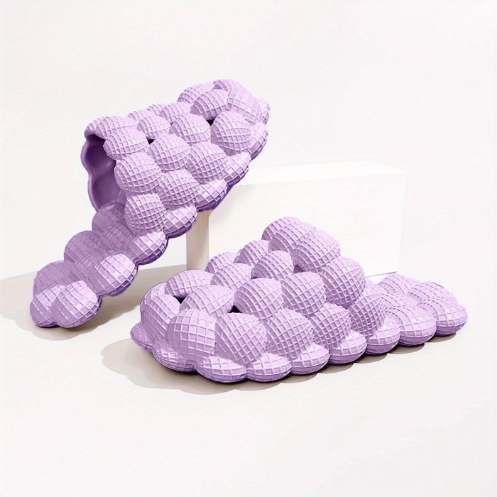 Womens Solid Hue Pillow-Soft Bubble Slides - Ultra Cushioned Comfort for Effortless Luxury