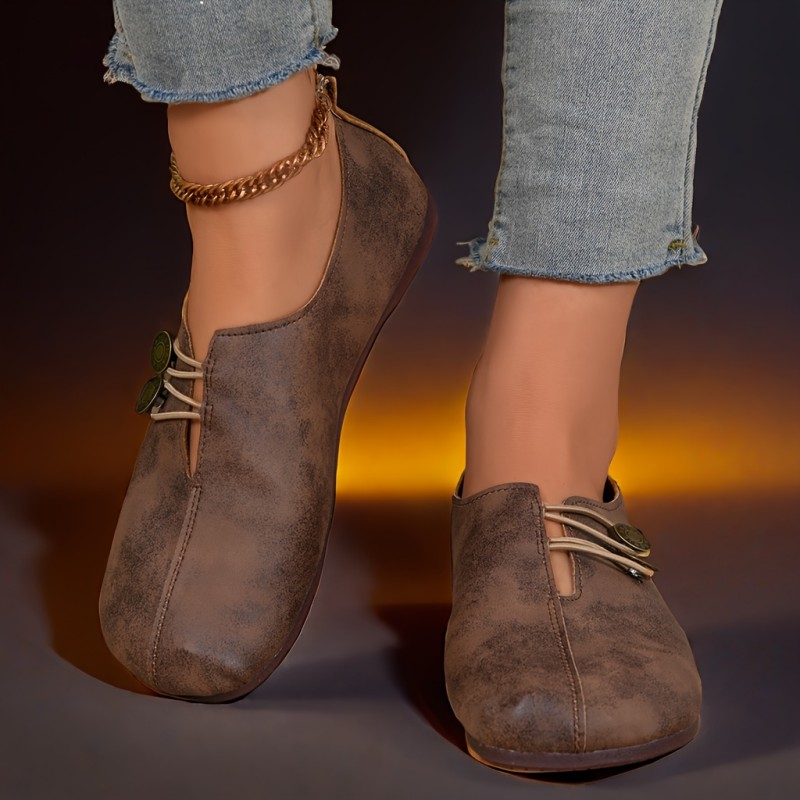 Women's soft sole round toe buckle decoration solid color casual single shoes