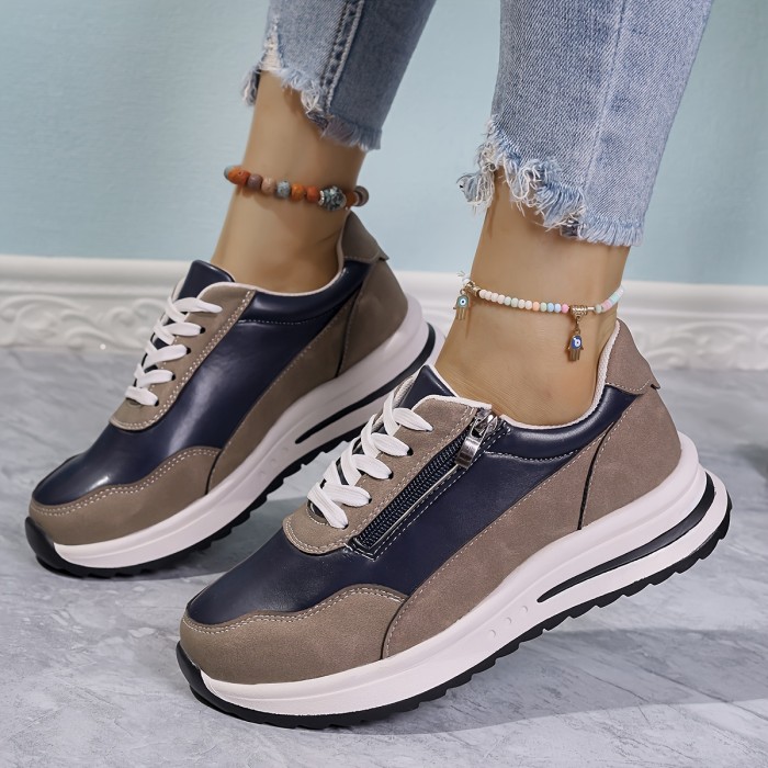 Women's Fashion Sneakers with Side Zipper - Comfortable, Non-Slip Thick Sole Casual Shoes for All Seasons
