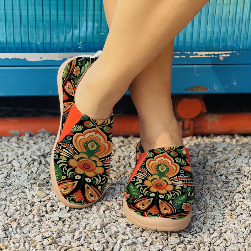 Women's Casual Canvas Slip-On Sneakers, Comfortable Soft Sole, Breathable Fabric Upper, PU Outsole, Suitable for All Seasons, Dragon King, One-step, Versatile