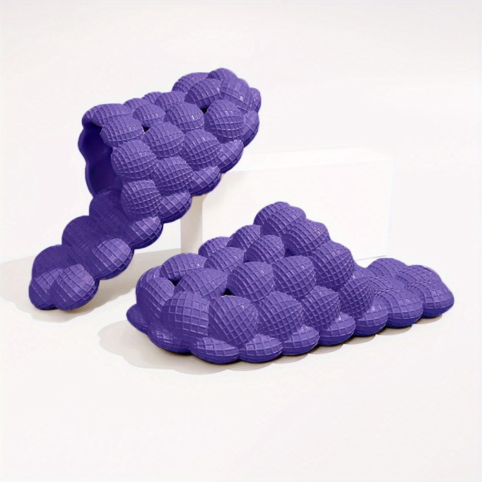 Womens Solid Hue Pillow-Soft Bubble Slides - Ultra Cushioned Comfort for Effortless Luxury