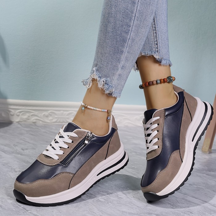Women's Fashion Sneakers with Side Zipper - Comfortable, Non-Slip Thick Sole Casual Shoes for All Seasons