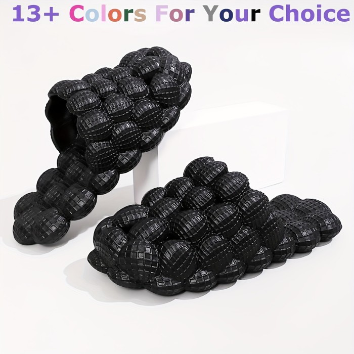 Womens Solid Hue Pillow-Soft Bubble Slides - Ultra Cushioned Comfort for Effortless Luxury