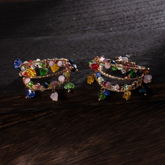 1 Pair Boho Style Beaded Earrings, 18K Golden Plated Handcrafted Bohemian Dangle, Copper Ear Needle, Non-Feather Daily & Gift Accessory, for All Seasons